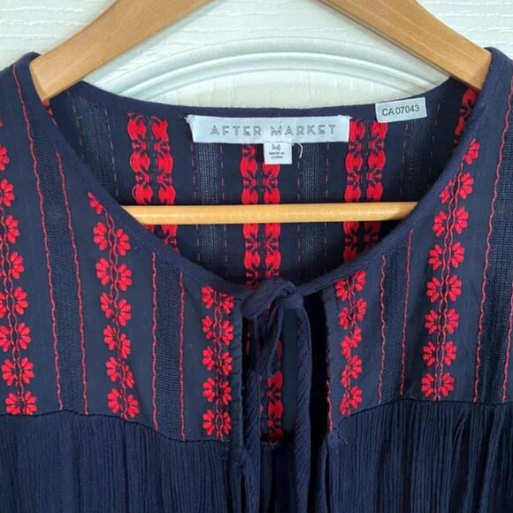 After Market - Navy Crepe Blouse with Red Floral Embroidery - Picture 2 of 10